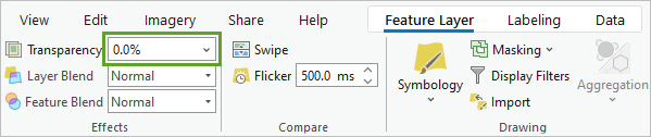 Option Transparency (Transparence) de l’onglet Feature Layer (Couche d’entités)