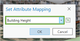 Fenêtre Set Attribute Mapping (Définir l’appariement des attributs) définie sur BLDGHEIGHT