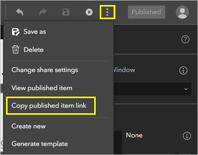 Option Copy published item link (Copier le lien de l’élément publié)