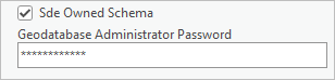 Paramètres Sde Owned Schema (Structure propriétaire SDE) et Geodatabase Administrator Password (Mot de passe de l’administrateur de géodatabase)