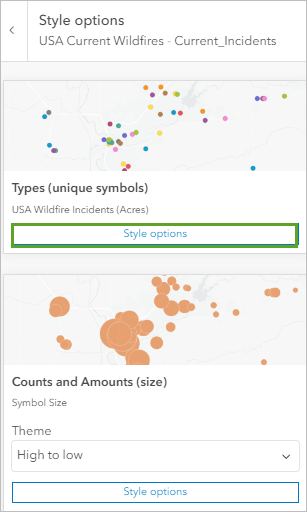 Bouton Options de style sur la fiche Types (symboles uniques)