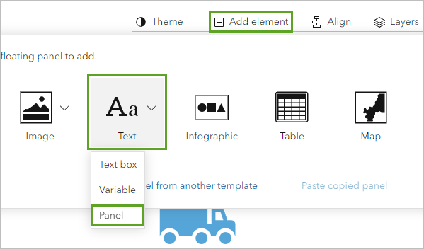 Panel (Volet) dans le menu Text (Texte)