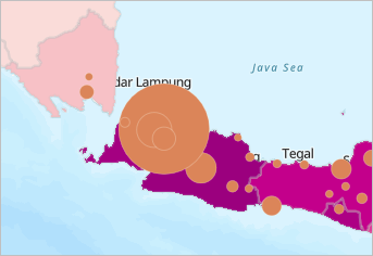 Détail de la carte avec des symboles proportionnels