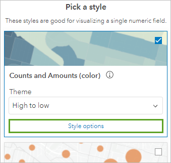 Bouton Style options (Options de style) du style de dessin Counts and Amounts (color) (Totaux et quantités (couleur))