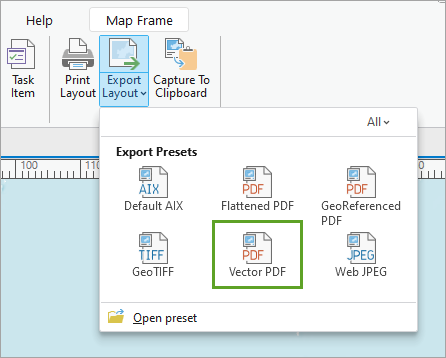 Bouton Export Layout (Exporter la mise en page) du ruban