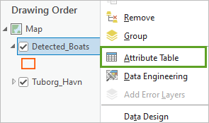 Option de menu Attribute Table (Table attributaire)