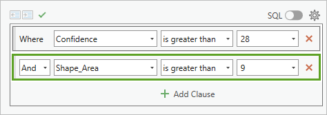 Expression And Shape_Area is greater than 9 (Et Shape_Area est supérieur à 9)