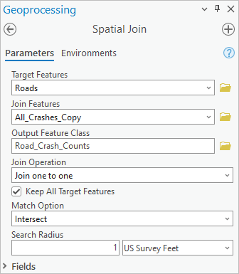 Paramètres de l'outil Jointure spatiale