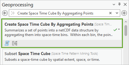 Outil Créer un cube spatio-temporel en agrégeant des points dans les résultats de la recherche