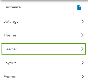 Option Header (En-tête) dans la fenêtre Customize (Personnaliser)