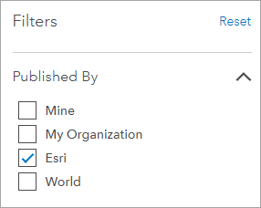 Filters (Filtres) avec Esri coché