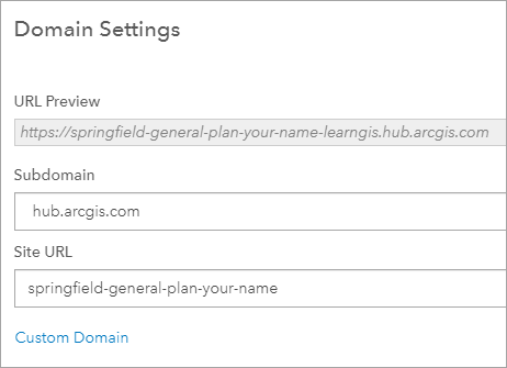 Fenêtre Domain Settings (Paramètres de domaine) avec le paramètre Site URL (URL du site) modifié