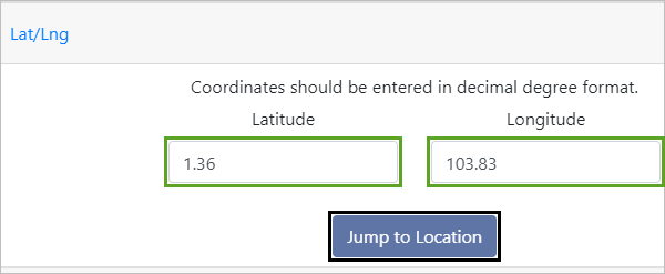 Fenêtre Jump to Lat/Lng (Accéder à latitude/longitude)