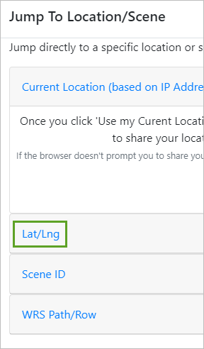 Lat/Lng (Latitude/Longitude) dans les options Jump to (Accéder à)