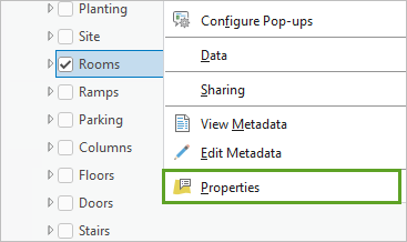 Option de menu Properties (Propriétés)