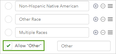 Option Allow Other (Autoriser « Autre ») activée dans la section Choix