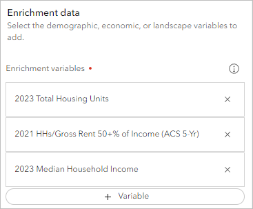 Variables sélectionnées dans le volet Enrich Layer (Enrichir la couche)