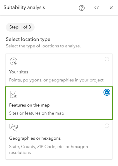 Option Start with Features on Map (Commencer avec des entités sur la carte)