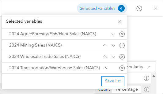 Navigateur de données avec quatre variables sélectionnées