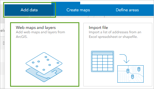 Onglet Ajouter des données du ruban et Couches et cartes Web