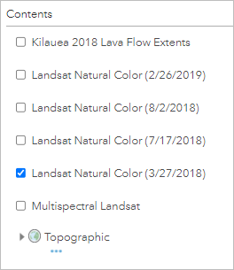 Toutes les couches désactivées à l’exception de Landsat Natural Color (3/27/2018)