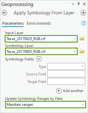 Paramètres de l’outil Apply Symbology From Layer (Appliquer la symbologie d’une couche)