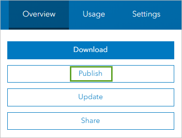 Bouton Publish (Publier) dans la page Overview (Vue d’ensemble)