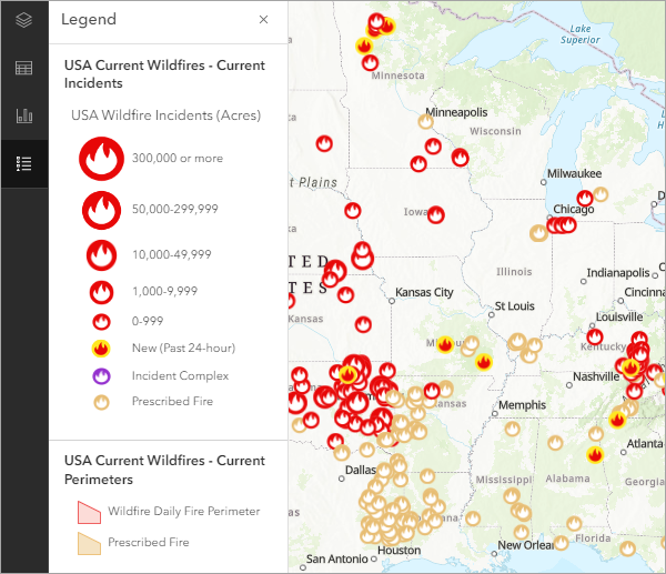 Carte des incendies actuels aux États-Unis