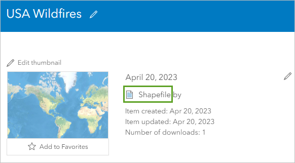 Type d’élément Shapefile (Shapefile) dans la page Overview (Vue d’ensemble)