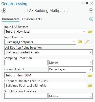 Paramètres de l’outil Multipatch de bâtiment LAS