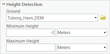 Paramètres Height Detection (Détection de la hauteur) dans la fenêtre de l’outil Classer le bruit LAS