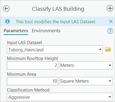 Paramètres de l’outil Classify LAS Building (Classer des bâtiments LAS)