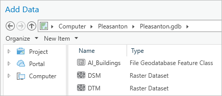 Fichiers de la géodatabase Pleasanton