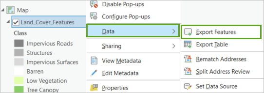 Option de menu Export Features (Exporter des entités)