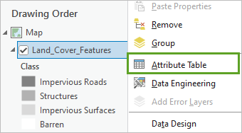 Option de menu Attribute Table (Table attributaire)