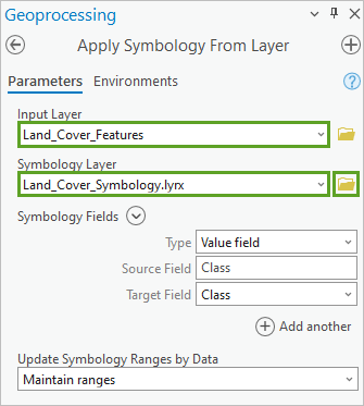 Paramètres de l’outil Apply Symbology From Layer (Appliquer la symbologie d’une couche)