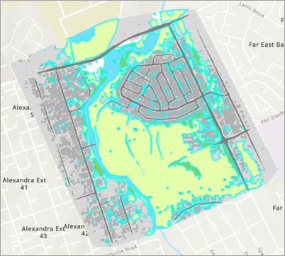 Entités surfaciques de végétation ssélectionnées sur la carte