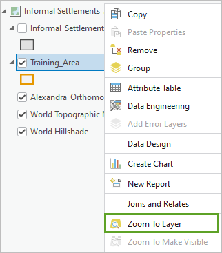 Option de menu Zoom to Layer (Zoom sur la couche)