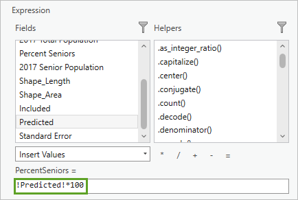 Zone PercentSeniors = définie sur !Predicted! * 100