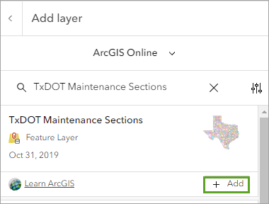 Zone de recherche avec Sections de maintenance TxDOT