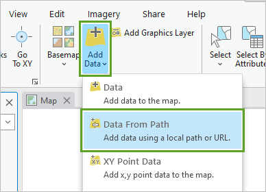 Data From Path (Données de la trajectoire) dans le menu Add Data (Ajouter des données)