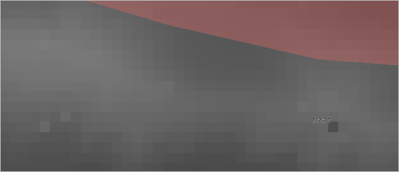 Pixels raster gris et tronçon vectoriel rouge