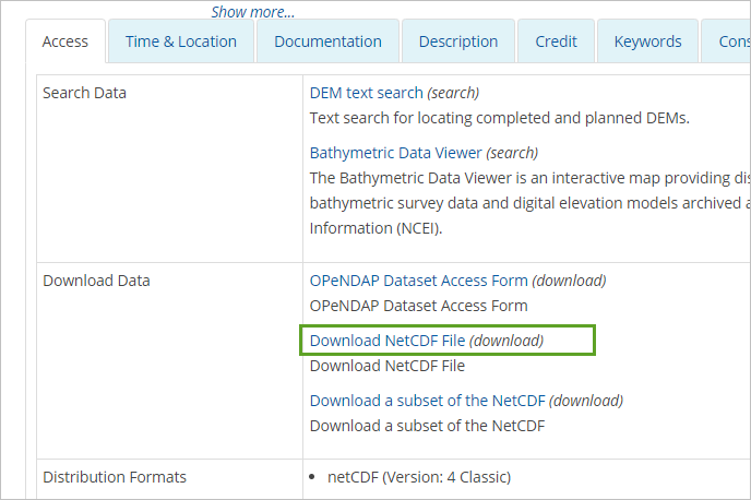 Lien Télécharger un fichier NetCDF