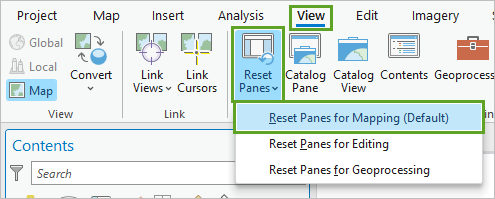 Option Reset Panes for Mapping (Réinitialiser les fenêtres pour la cartographie)