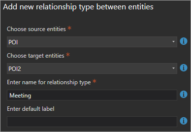 Paramètres de la fenêtre Add new relationship type between entities (Ajouter un nouveau type de relation entre les entités)