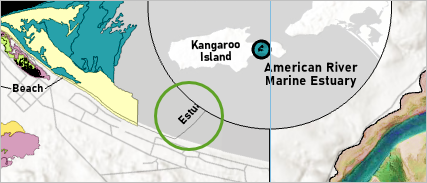 Étiquette Estuary Mouth (Embouchure de l’estuaire) partiellement masquée derrière la carte en encart