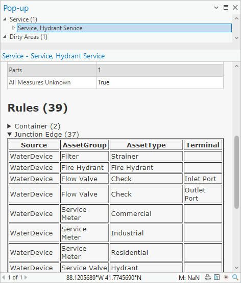 Fenêtre contextuelle avec tableau Rules (Règles)