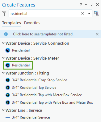 Modèle de compteur de service résidentiel dans la fenêtre Create Features (Créer des entités)