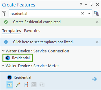 Modèle de branchement résidentiel dans la fenêtre Create Features (Créer des entités)