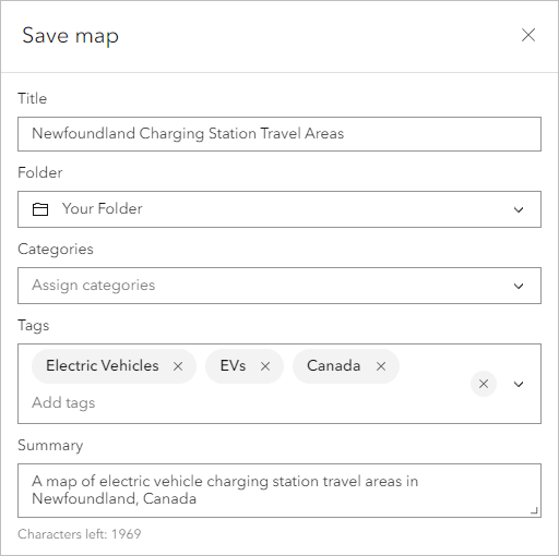 Fenêtre Save map (Enregistrer la carte)